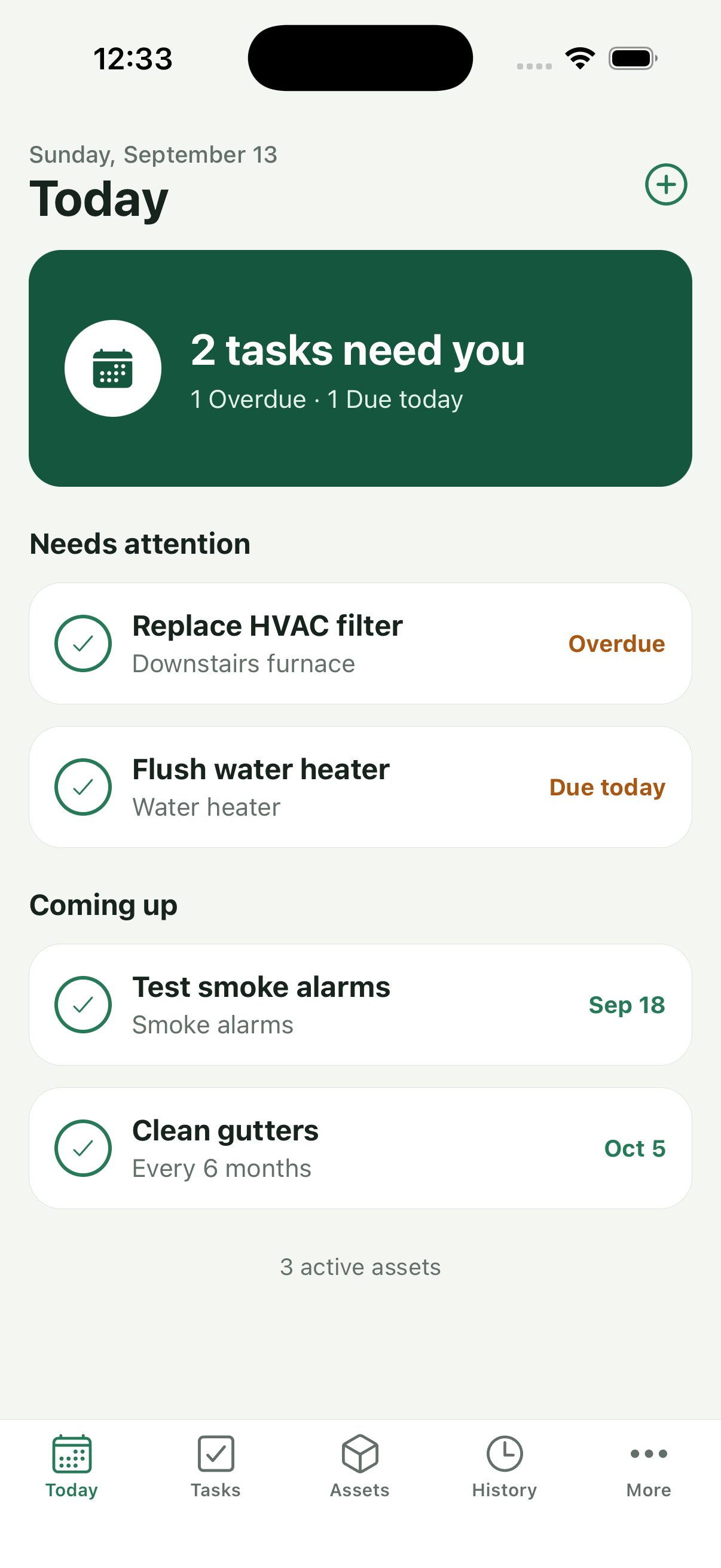 Today screen showing tasks that need attention